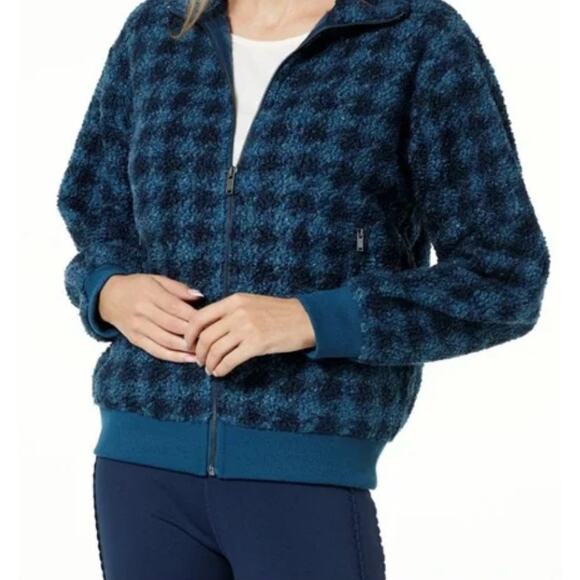 Lacey Chabert Full Zip Sherpa Jacket Blue Houndstooth Womens Size XL Long Sleeve - Picture 1 of 10